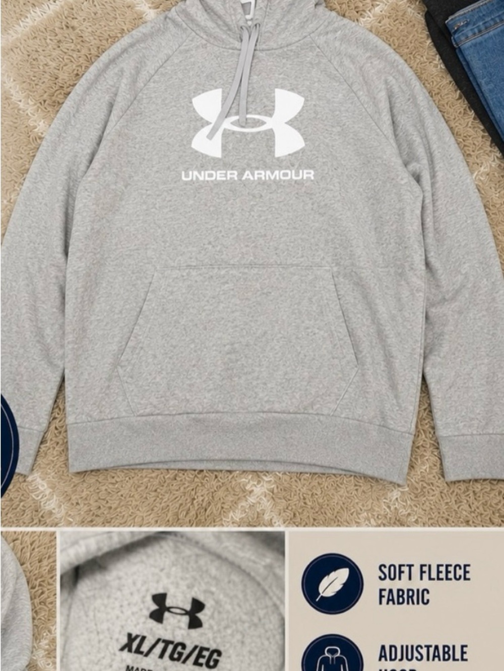 Under Armour Women’s Light Gray Hoodie Sweatshirt White Logo Size XL